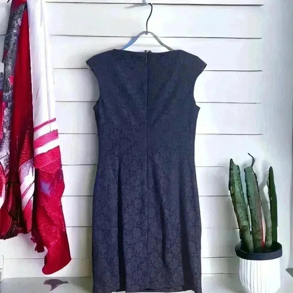 Chaps by Ralph Lauren Womens Misses Midnight Blue Floral Lace Sheath Dress - Picture 11 of 11